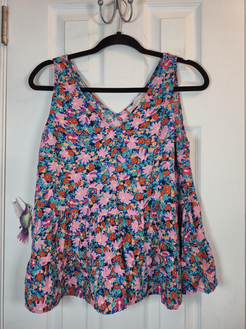 Loft Floral V-Neck Tiered Peplum Sleeveless Tank Top Medium